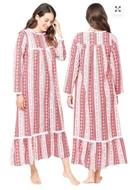 The 1 For U Plaid Flannel Lace Trim Ruffle Hem Nightgown sz XL red Embroidered